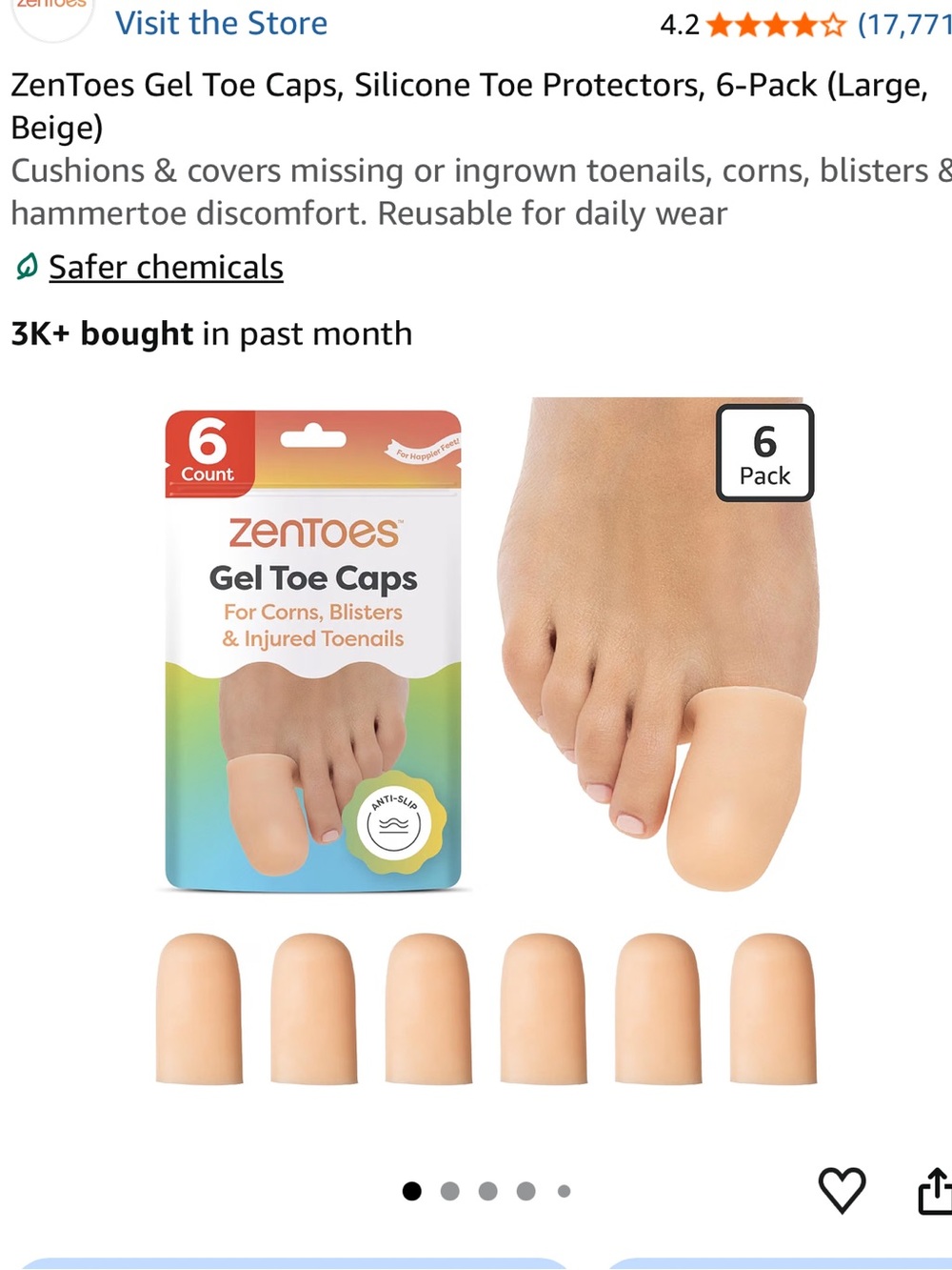 New! ZenToes- Beige Gel Toe Caps - 6-Pack Silicone Toe Protectors
